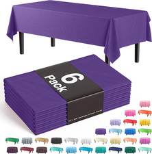 6-Pack Premium Plastic Tablecloth 54In. X 108In. Rectangle Plastic Table Cover -