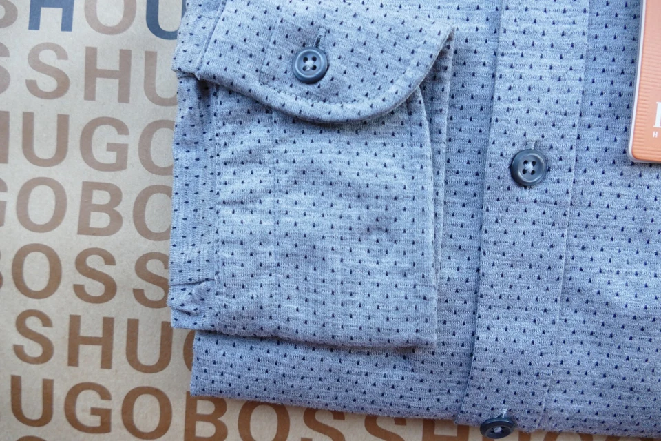 New Hugo BOSS mens grey slim polka dot cotton casual smart suit tie shirt MEDIUM - Image 3 of 4