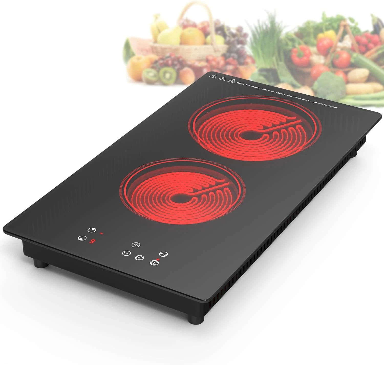 2 Burner Electric Cooktop, 2100W Touch Control, Timer & Safety Lock
