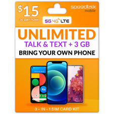Speedtalk SIM Card Kit - Unlimited Talk  Text  3GB 5G 4G LTE Data Phone Plan