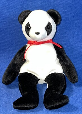 Kuscheltier TY Beanie Baby Bär Fortune weiß / schwarz (2)