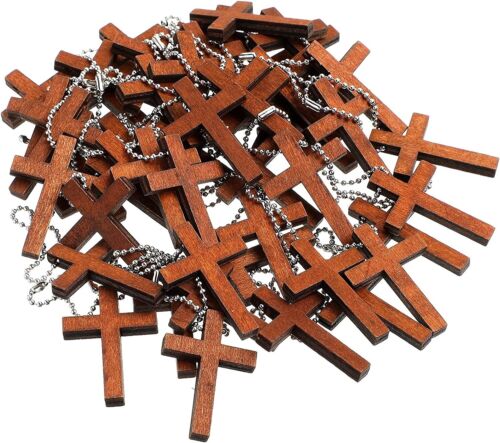 50 COUNT✝️Christian Cross Charm Wooden Pendant Jesus God Keychain Small Group✝️ - Picture 1 of 6