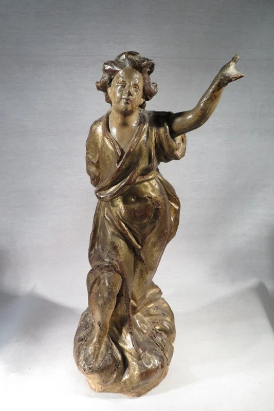 ANCIENNE SCULPTURE EN BOIS DORE POLYCHROME EPOQUE XVIII ème SIECLE - Photo 1/1