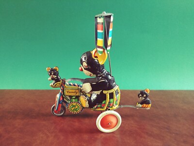 Rare 1930s Distler Tin wind-up Comic Ooloo Cat Motorcycle Tinplate