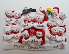 Personalized Snowman Family of 12 Christmas Ornament
