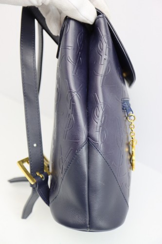 Vintage Yves Saint Laurent YSL All Over Pattern Backpack Bag Navy Leather Charm - Picture 8 of 24