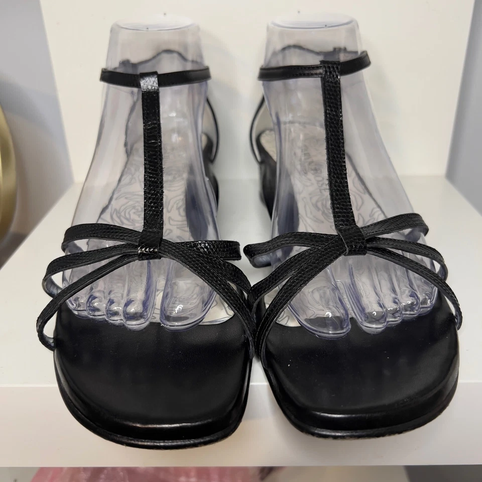 Taryn Rose Black Leather T-Strap Sandals Heels Dressy Occasion Size 8.5 - Image 3 of 4
