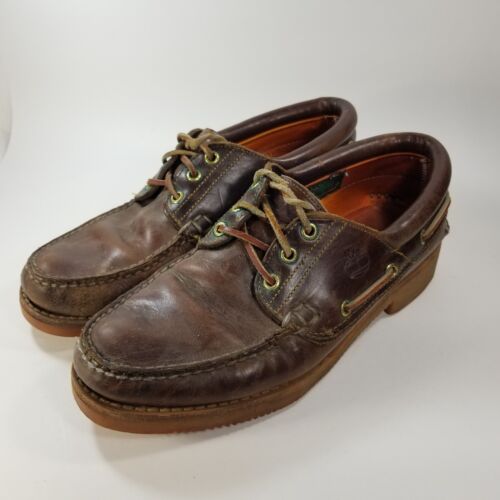 TIMBERLAND Boat Shoe 3-Eye Hand Sewn Rubber Lug Deck Men Size 10