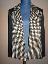Chico s Career Black Brown Houndstooth Collared Open Blazer Jacket Size 2 L