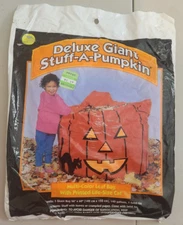 1996 SUNHILL DELUXE GIANT STUFF-A-PUMPKIN HALLOWEEN LEAF BAG 56" X 60" BLACK CAT