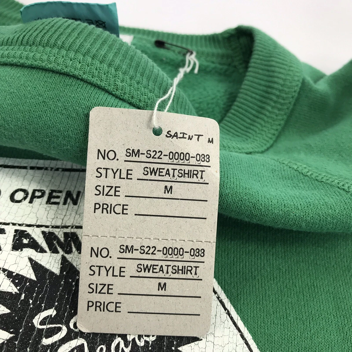 SAINT MICHAEL x DENIM TEARS MILK CARTON GREEN SWEATSHIRT SIZE: M