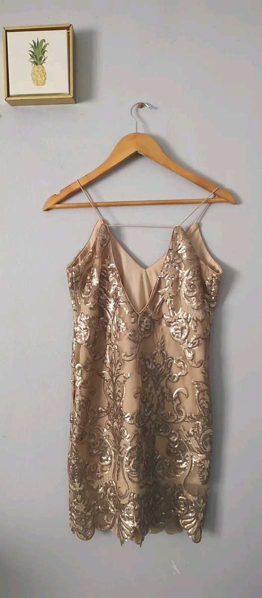 Tobi Mini Dress Women Size XS Color Gold Sequin Sleeveless Prom Party Good  Condi