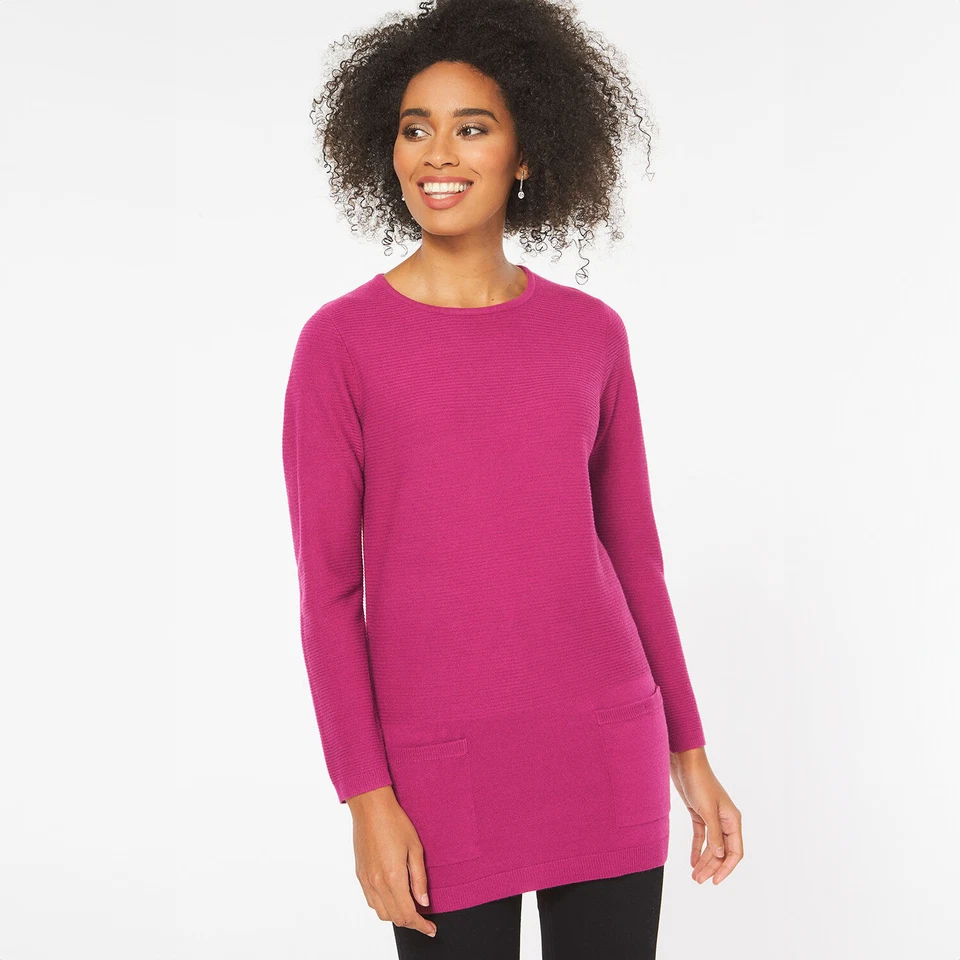SIZE 10 TO 26 EX BON MARCHE RIBBED TUNIC JUMPER POCKET FRONT COMFORT FIT - Image 2 of 4