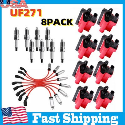 8x Square Ignition Coils & Spark Plug Wire For Chevry GMC V8 4.8L 5.3L 6.0L 8.1L