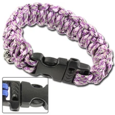 Skullz Purple Camo Paracord Survival Bracelet with Whistle - Type III Cord - 10"