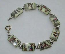 ANTIQUE STERLING SILVER ENAMEL EGYPTIAN REVIVAL HALLMARKED BRACELET ART DECO