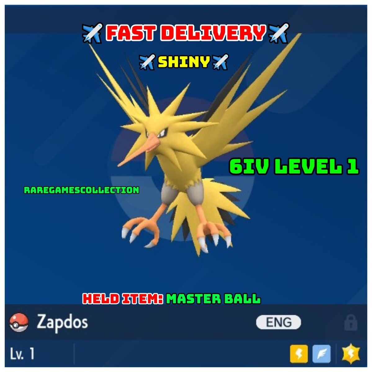 Zapdos ✨ Shiny 6IV ✨ Pokémon Scarlet and Violet