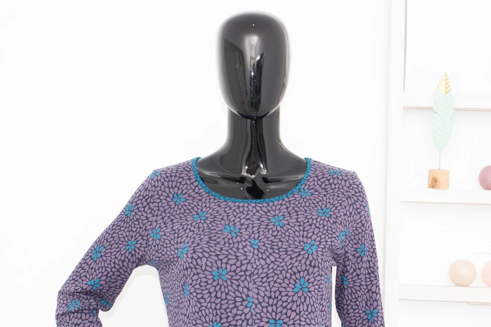 GUDRUN SJODEN Long Blouse Purple/Blue Floral Stretch Jersey Tunic S - Image 2 of 4