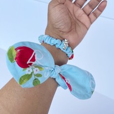 2 New Bow Scrunchie Hair Tie Blue Floral Cotton