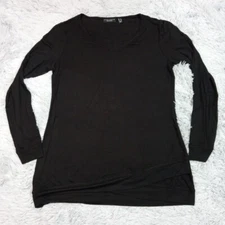 Susan Graver Womens Shirt Black Small Stretch Top V Neck Active Casual Comfort