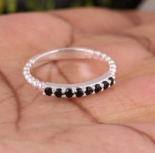 Natural Black Onyx 925 Silver Cluster Rope Ring, Pave Half Eternity Wedding Ring