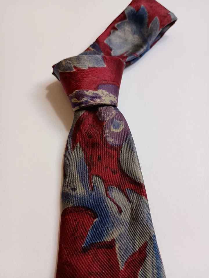 Oakton Ltd. red/blue/gray handmade artistic pattern necktie 100% Silk - Image 2 of 4