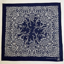 Vintage 1980s Bandana Navy Blue Paisley Floral Botanical Cotton RN 16429 USA