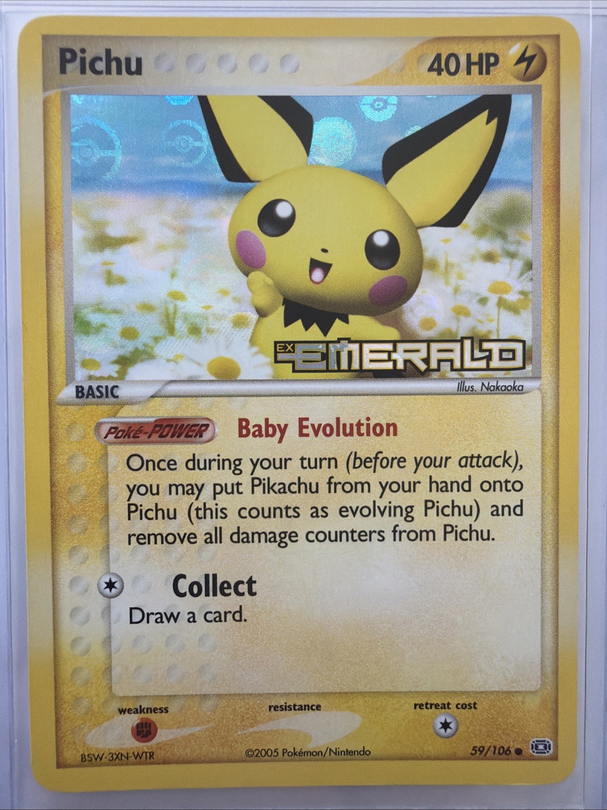 Pichu 59/106 EX Emerald Reverse Holo Stamped Pokémon Card 2005. NM