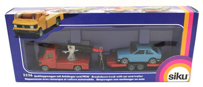 Vintage Siku 2526 Mercedes Wrecker w/ Ford Escort GL & Trailer MIB West Germany