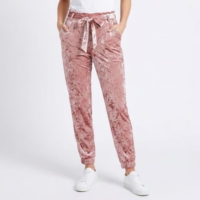 Jolt Womens Pink Crushed Velvet Jogger Pants Elastic Waist Size M