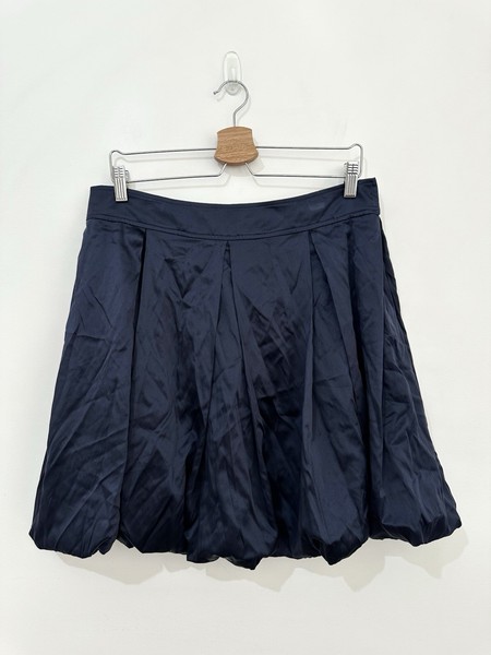 Diane Von Furstenberg DVF Navy Silk Pleated Bubble Skirt Size US 10