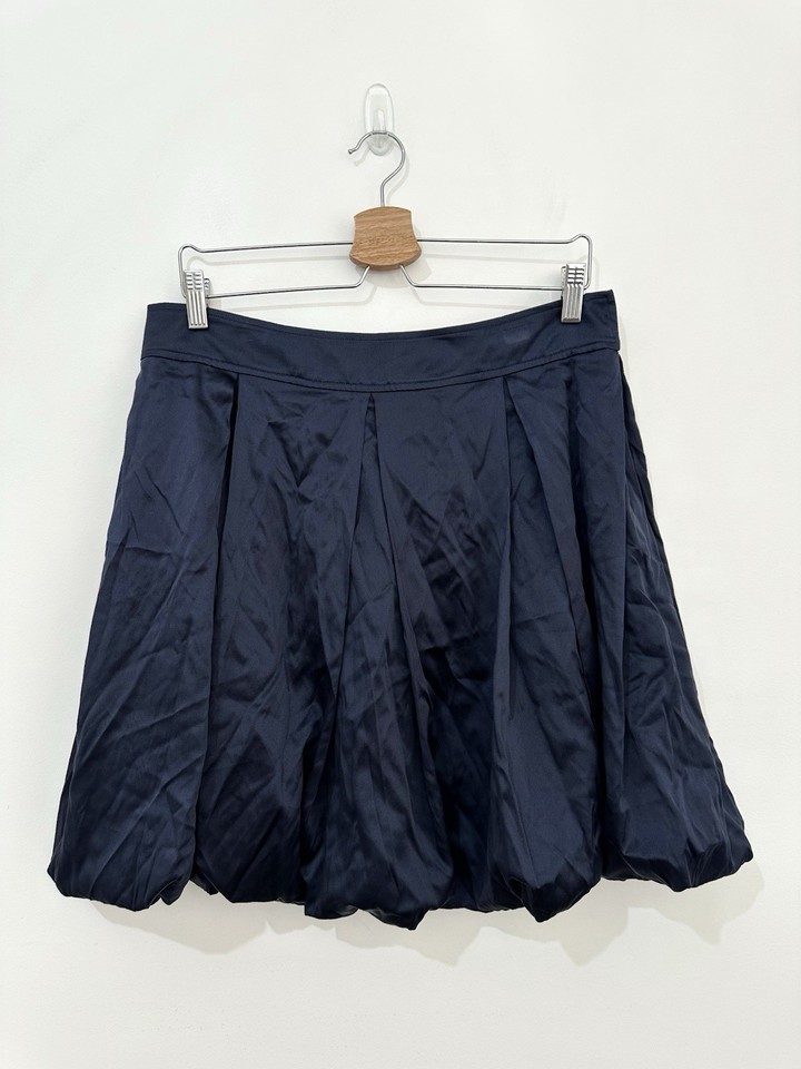 Diane Von Furstenberg DVF Navy Silk Pleated Bubble Skirt Size US 10