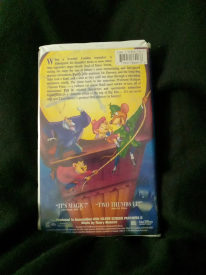 RARE 💎 Black Diamond Walt Disney Classic " The Great Mouse Detective " VHS Tape Foto 3 de 3