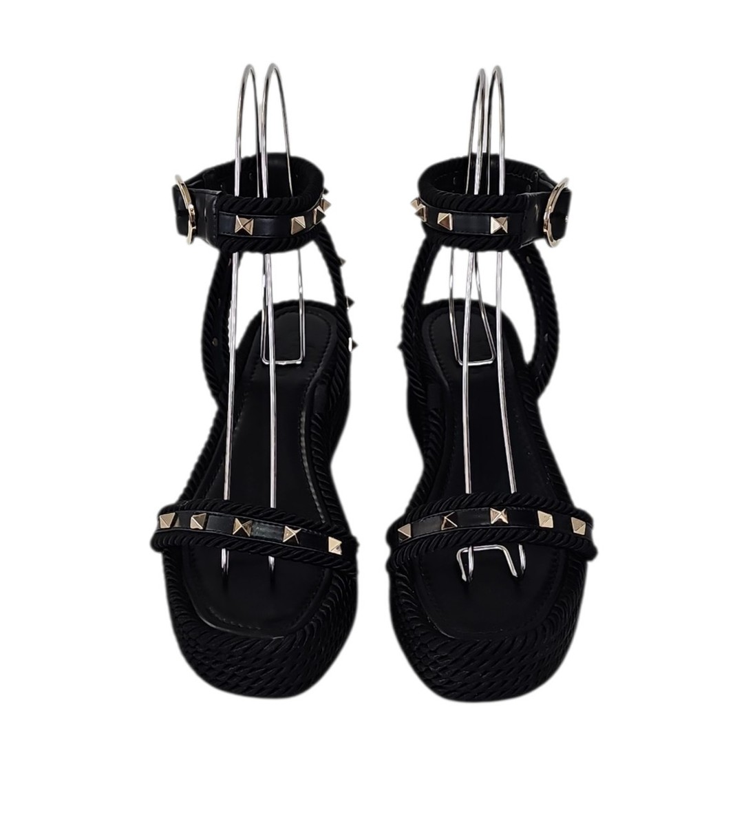 VALENTINO Black Rockstud Flatform Leather Ankle-Strap Espadrilles Sandal 40/10 View 4