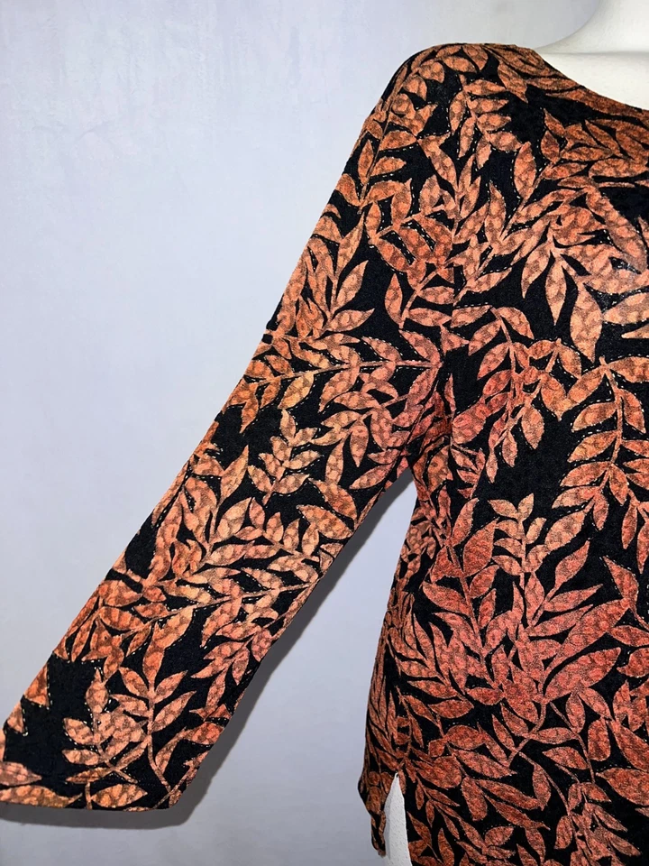 Túnica elástica manga 3/4 tejida floral negra naranja talla XL de JM Collection Foto 3 de 4