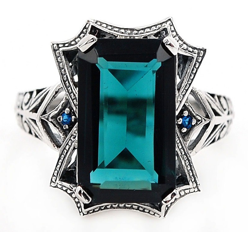 10CT Heat Treated Tourmaline 925 Solid Sterling Silver Art Deco Ring Sz 8 Z6-6