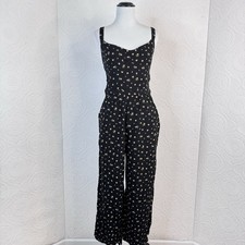 Hollister Medium Black Pants Jumpsuit Cottage Core Smocked Sleeveless Floral