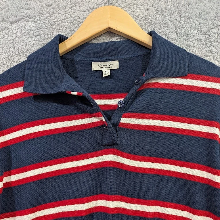 Camisa polo de rugby para mujer mediana recortada azul blanco a rayas manga larga de gran tamaño Foto 3 de 4