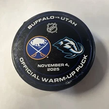Buffalo Sabres Vs Utah Mammoth Hockey Club Game Used Warm Up Puck 11/4/2025