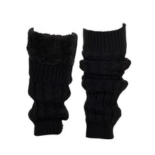 Fleece Lined Leg Warmers for Women Knit Leg Warmer Boot Socks for Skating Black