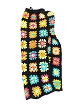 Handmade Crochet Granny Square Skirt, Multicolor Squares Festivals Boho Size Sm