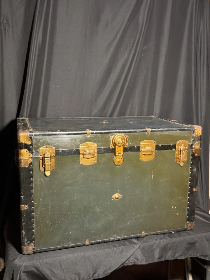 "Antiguo baúl de vapor grande de madera VACATIONER Petersburg VA 33x21x23,5"" con llave" Foto 3 de 4