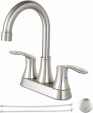Brushed Nickel 4" Centerset Bathroom Faucet with Pop-Up Drain  Hoses