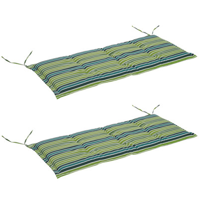 Bank Sitzkissen Set 2 Polyester grün gestreift 10x119x50cm überfüllt mit Bändern!