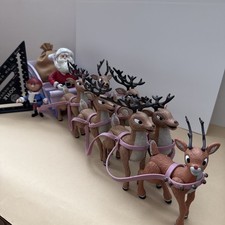 Memory Lane Rudolph Red Nosed Reindeer Santa Sleigh Reindeer Team + Aviator Elf