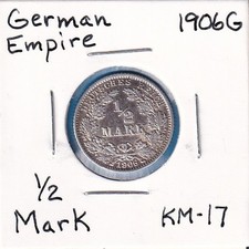 1906G German Empire 1/2 Mark (KM-17) .0802 ASW Silver [Wilhelm II Karlsruhe Mint
