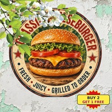 Gourmet Hamburger Diner Theme Round Tin Sign Bistro Restaurant Wall Decor 8x8"