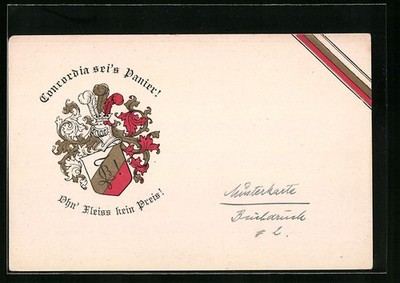 Artist postcard Concordia sei's Panier, student coat of arms 