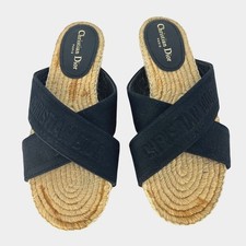 Christian Dior Canvas Embroidered Granville Crisscross Flat Sandals Size 40
