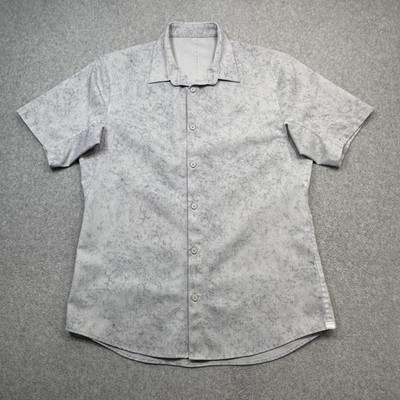 Lululemon Airing Easy Shirt Mens Medium Gray Marble Short Sleeve Button Front